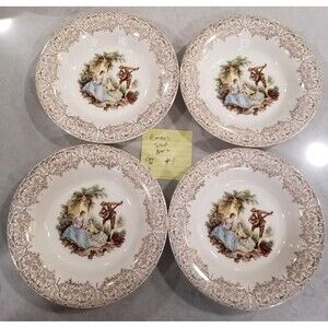American Limoges 8" Soup Bowls – Triumph China d’Or – 22K Gold – Set of 4 vtg